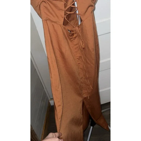 Zara Strappy Back Orange Dress Women's Medium Spaghetti Strap Linen Blend NWT - Picture 3 of 9